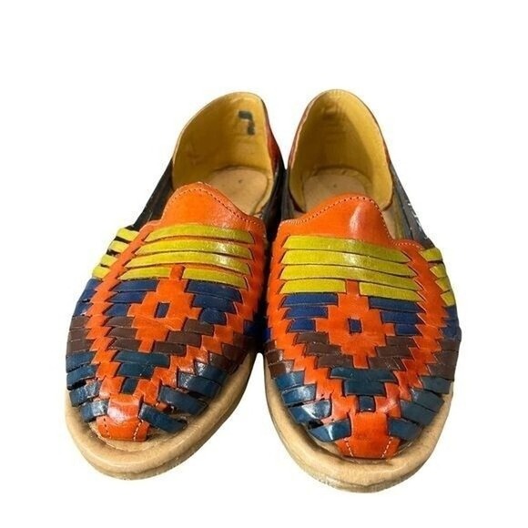VTG Huarache Slip On Woman’s Woven Multicolor Mexican leather Flat shoes Sz 8.5 - Picture 1 of 10